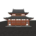 Ancient Chinese Architecture With Traditional Black Tile Roof Overhanging Eaves Red Pillars And Stone Pavement