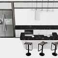 Modern Kitchen Interior With White Cabinets Black Countertop And Bar Stools 3d model