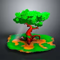 Vibrant Green Leaf Tree With Unique Red Trunk On Green Grass And Orange Soil