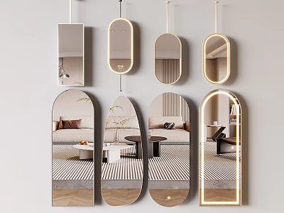Decorative Backlit Mirrors With Various Shapes For Living Room Decor 3d model