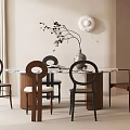 Modern Dining Table Set With Round Top Various Designed Chairs And Decorative Vase 3d model
