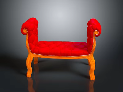 Elegant Red Velvet Single Sofa With Curved Arms And Wooden Legs Design 3d model