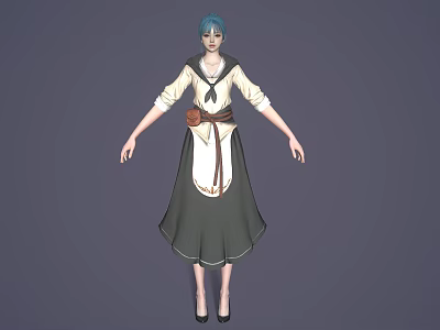 Game Movie Character With Blue Hair White Top Black Skirt And Brown Belt 3d model