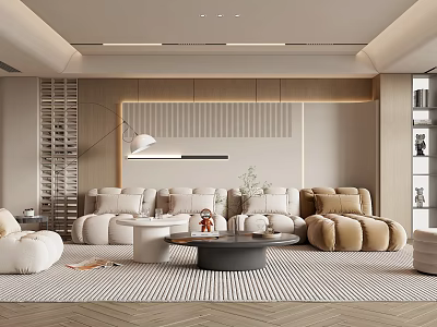 Modern Living Room Interior With Plush Sofas And Coffee Tables 3d model