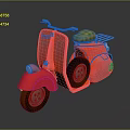 Red Vintage Scooter with Yellow Green Checkered Seat and Glossy Reflection on Dark Background