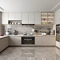 Modern Kitchen Interior With White Cabinets Marble Countertops Island And Appliances