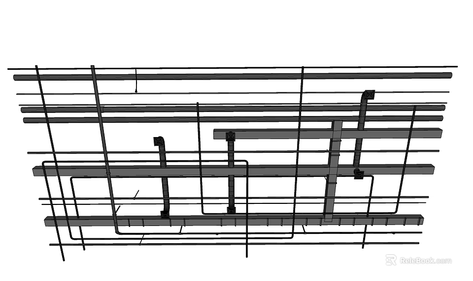 Industrial Metal Pipes System Layout With Support Brackets And Structural Framework 3d model 