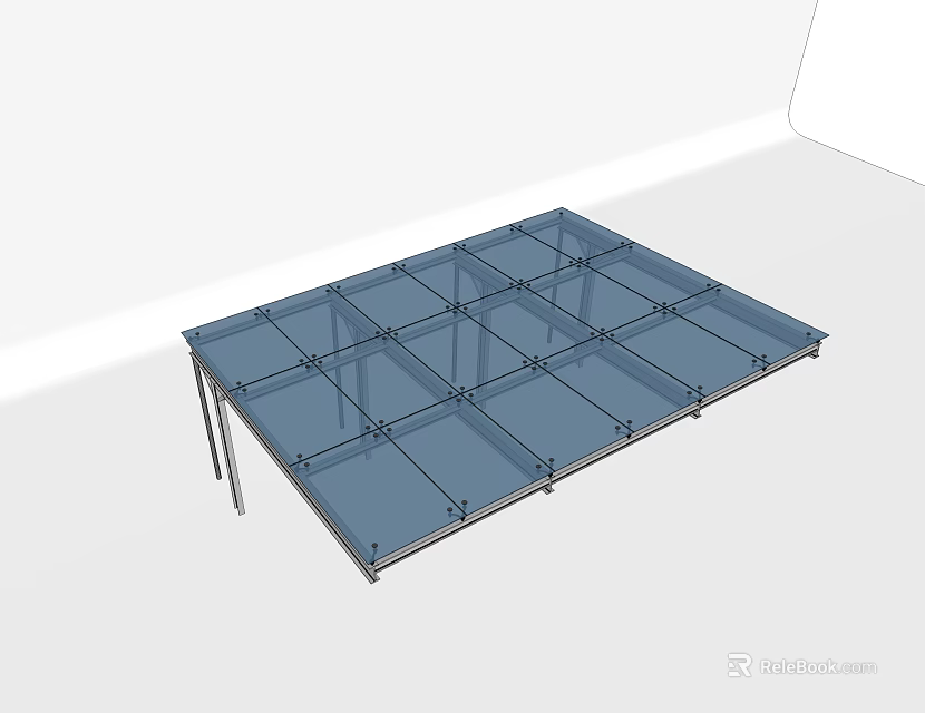 Rectangular Outdoor Canopy Structure With Metal Frame And Blue Shade Panels 3d model