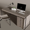 Desk and Chair Combination Drawer Desk Apple Desktop Computer Desk Lamp Books Books 3d model