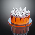 Halloween Themed Orange Cake With Chocolate Drizzle And White Ghost Toppings