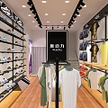 Fashion Clothing Store With White Green Yellow T Shirts And Shoes On Display Racks