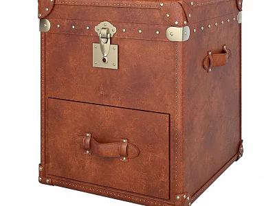 Vintage Brown Leather Nightstand With Metal Rivets And Single Drawer Design 3d model