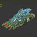 Game Movie Character With Blue Purple Skin Spiked Back Yellow Claws And Red Head
