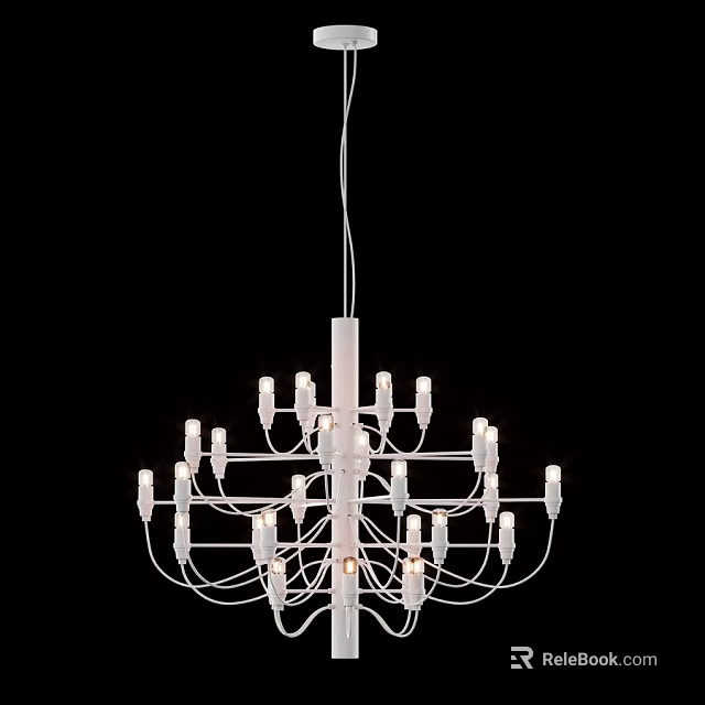 Modern Minimalist White Chandelier With Multi layer Arms And Multiple Bulbs 3d model 