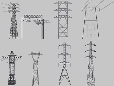 Detailed Collection of Various Electricity Pylons and Transmission Tower Designs 3d model