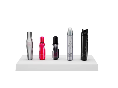 Hair Care Styling Products On White Display Stand With Various Colors 3d model