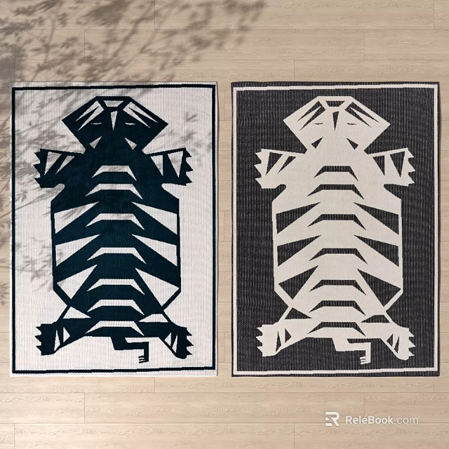 Stylish Square Rugs With Turtle Pattern In Black And White Backgrounds 3d model