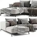 Modern Gray Fabric Sectional Sofa With Checkered Pillows And Knitted Throws 3d model