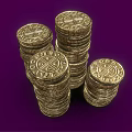 Elegant Gold Jewelry Pieces With Cross Symbols Stacked On Purple Background