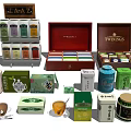 Various Daily Life Tea Products Including Boxes Tins Cups and Tea Bags
