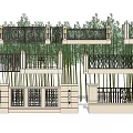 Modern Building Exterior Wall Design With Golden Railings White Bases And Green Plant Background