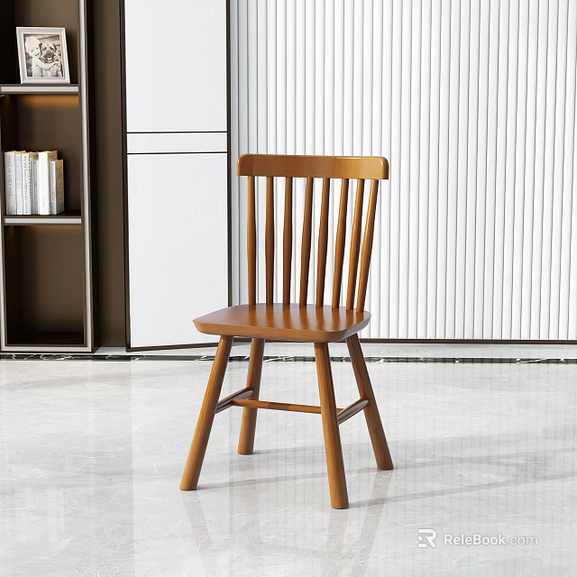 Simple Wooden Dining Chair With Slatted Back And Sturdy Legs In Modern Interior Space 3d model 