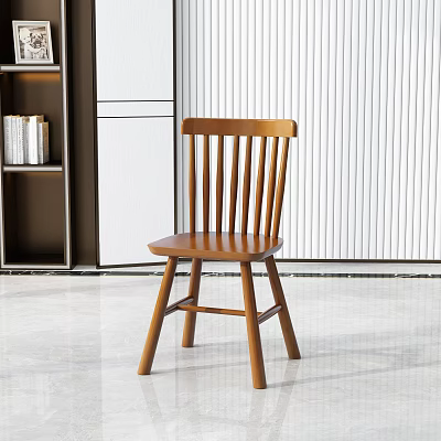 Simple Wooden Dining Chair With Slatted Back And Sturdy Legs In Modern Interior Space 3d model
