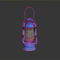 Vintage Blue And Pink Lantern With Metal Frame And Glass Shade