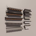 Traditional Chinese Architectural Components with Ornamental Roof Eaves and Brackets