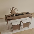 Minimalist Tea Table and Chairs with Tea Set on Light Colored Rug and Wooden Floor