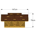 Dark Brown Console Side Cabinet With Multiple Drawers And Golden Decorative Base