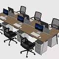 Modern Office Desk Setup With Multiple Computer Monitors And Black Office Chairs 3d model