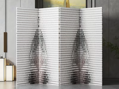 Modern Metallic Foldable Screen With Geometric Pattern In Interior Space 3d model