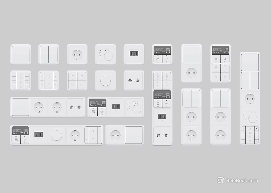 Various Modern Switch Panels With Different Styles Sockets Controls and Functional Designs 3d model 