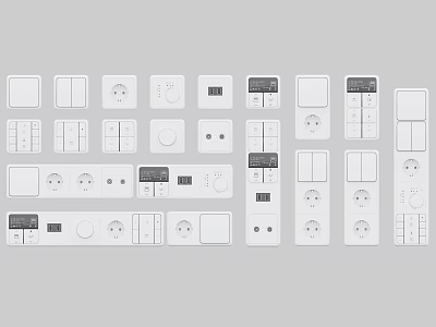 Various Modern Switch Panels With Different Styles Sockets Controls and Functional Designs 3d model