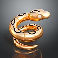 Golden Coiled Snake Sculpture With Shiny Surface And Black Spots On Dark Background