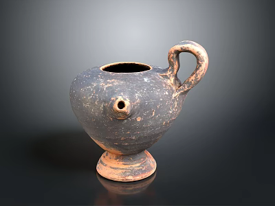 Unique Hand Carved Ceramic Sculpture With Curved Handle Spout And Textured Base 3d model
