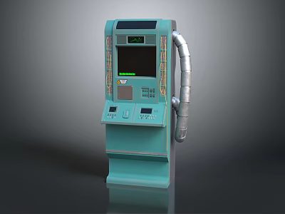 Turquoise Self Service Computer Terminal With Display Screen And Control Buttons 3d model