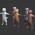 Group Of Standing Multi Colored Ferret Like Animals With Open Arms On Dark Background