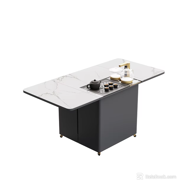 Modern Minimalist Tea Table With Marble Texture Top And Black Cabinet Base 3d model