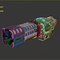 Futuristic Sci Fi Weapon With Metallic Body Blue Lights And Mechanical Details