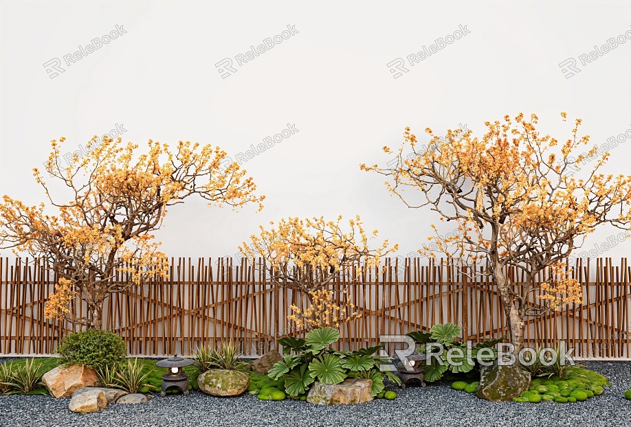 Arbor modeling tree wintersweet old pile plum tree courtyard sketch landscape stone model