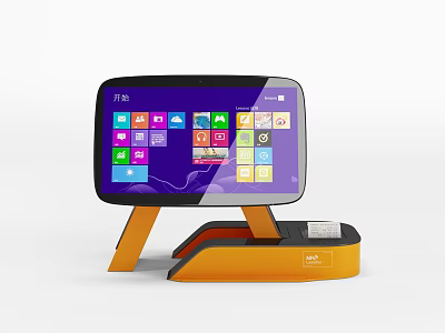 Commercial Touchscreen Device With Multiple Apps And Orange Base For Retail Business 3d model