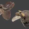 Vintage Leather Saddles Horse Riding Sports Equipment Shown In Multiple Angles
