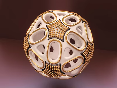 Elegant Spherical Decorative Ornament Set With Gold White Hollow Out Design 3d model