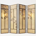 Chinese Style Room Divider Screen with Bamboo Flower Patterns and Dark Frame 3d model