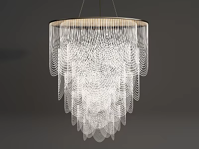 Modern Elegant Crystal Chandelier With Cascading Hanging Crystal Strands And Gold Frame 3d model