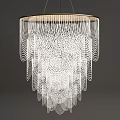 Modern Elegant Crystal Chandelier With Cascading Hanging Crystal Strands And Gold Frame