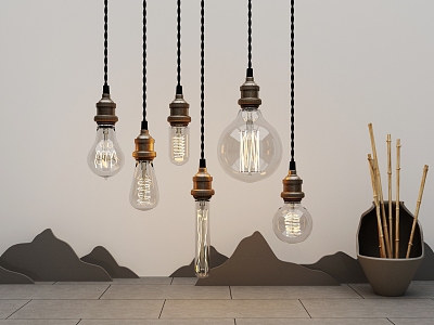 Glass bulb pendant lamp combination 3d model