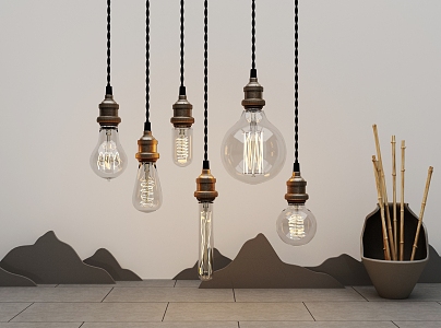 Glass bulb pendant lamp combination 3d model